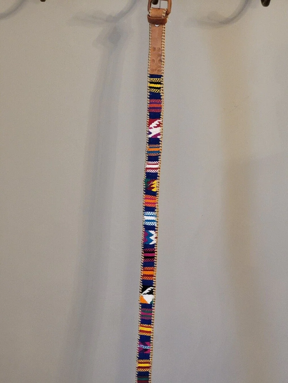 Handmade In Guatamala 70s/80s Textile And Tooled Leather Belt Size 38